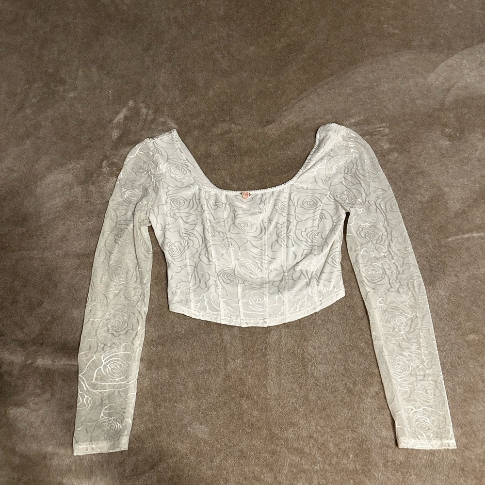 dELiA*s White Floral Lace Long Sleeve Blouse